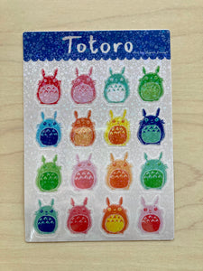 Sticker Sheet- Colorful Totoro Holographic Stars -Fan Art of Studio Ghibli Vinyl Sticker