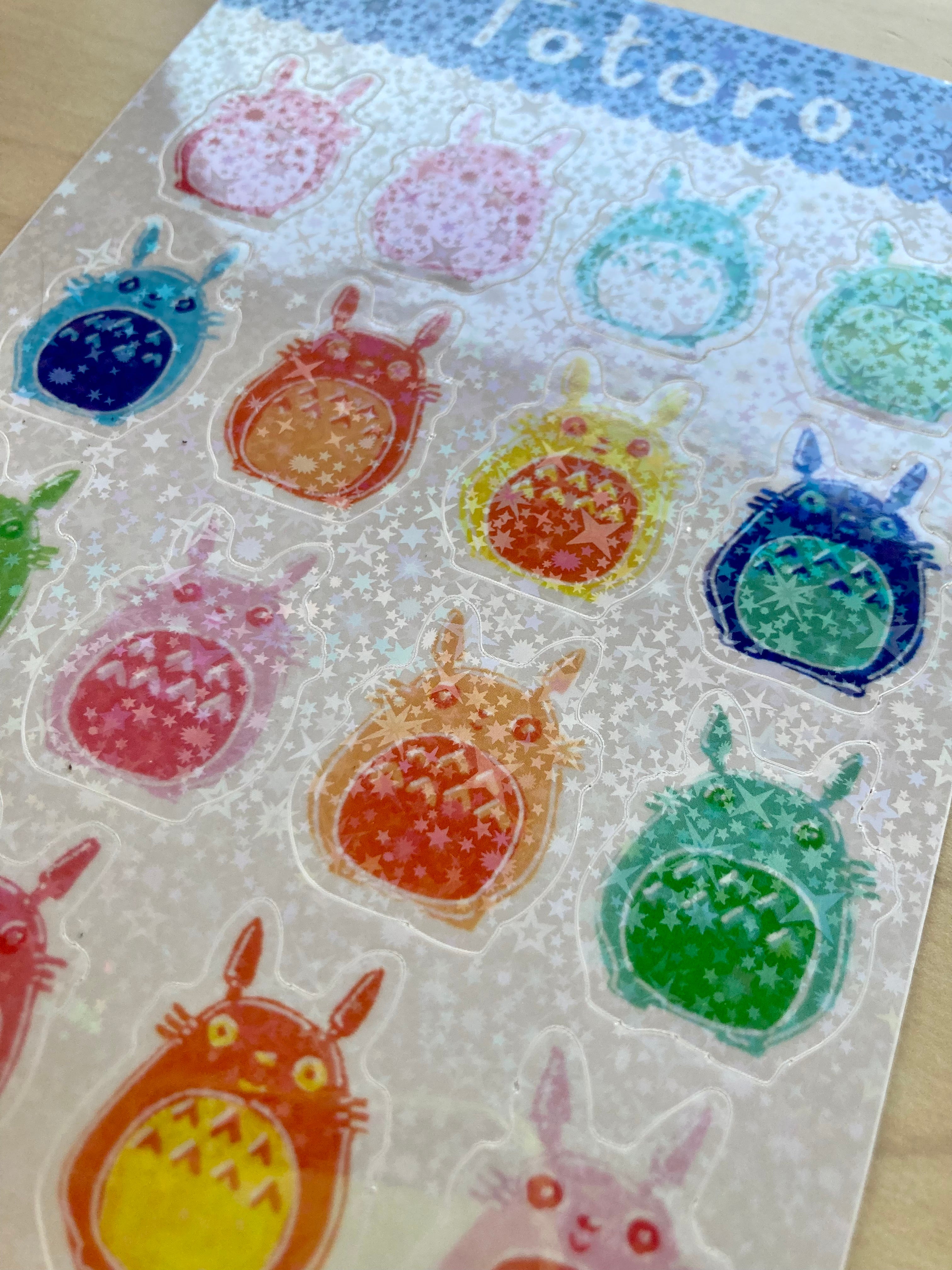 Sticker Sheet- Colorful Totoro Holographic Stars -Fan Art of Studio Ghibli Vinyl Sticker