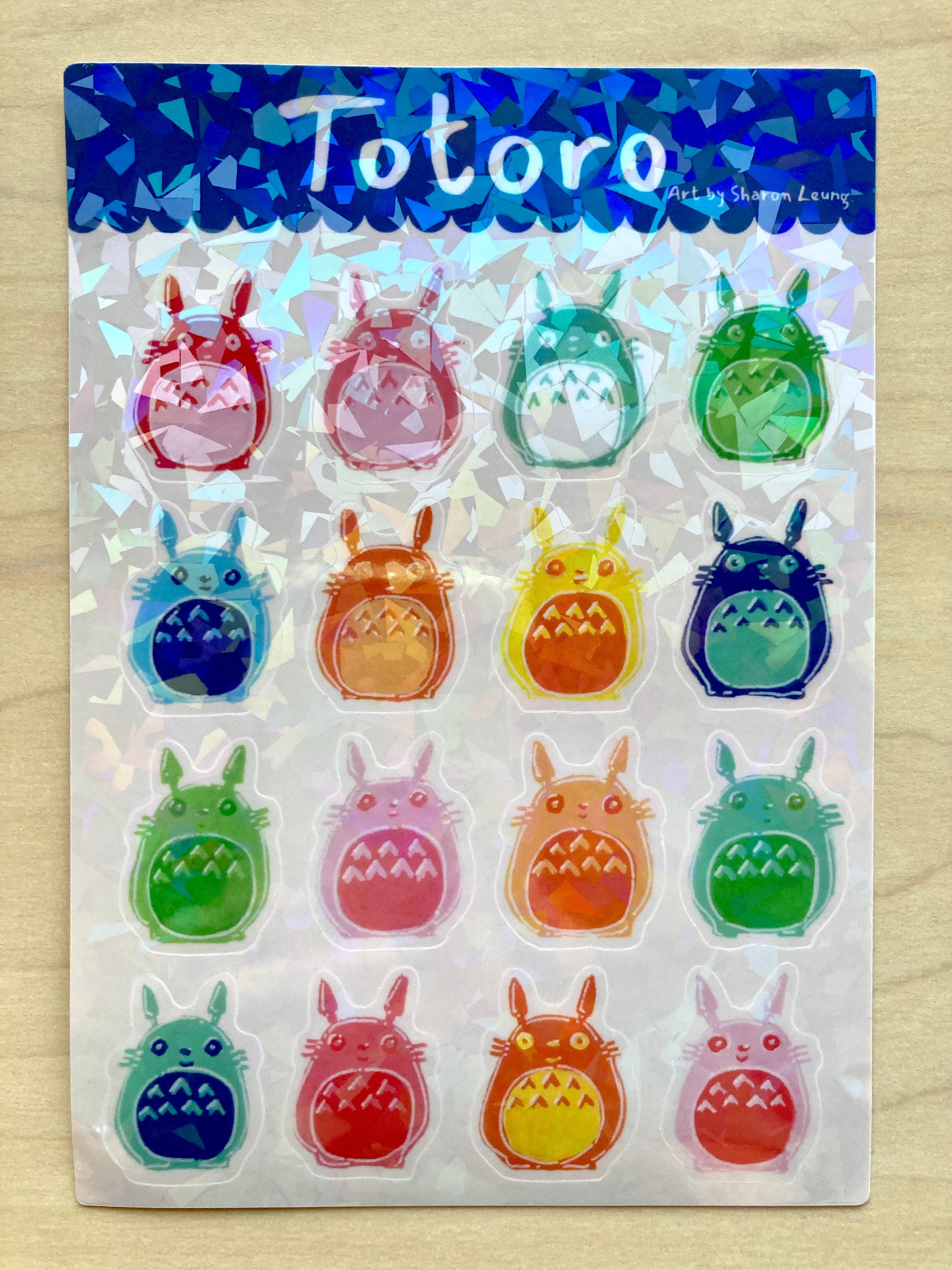Sticker Sheet- Colorful Totoro Holographic -Fan Art of Studio Ghibli Vinyl Sticker