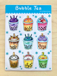 Sticker Sheet- Totoro Bubble Tea -Fan Art of Studio Ghibli Vinyl Sticker
