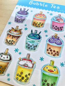 Sticker Sheet- Totoro Bubble Tea -Fan Art of Studio Ghibli Vinyl Sticker