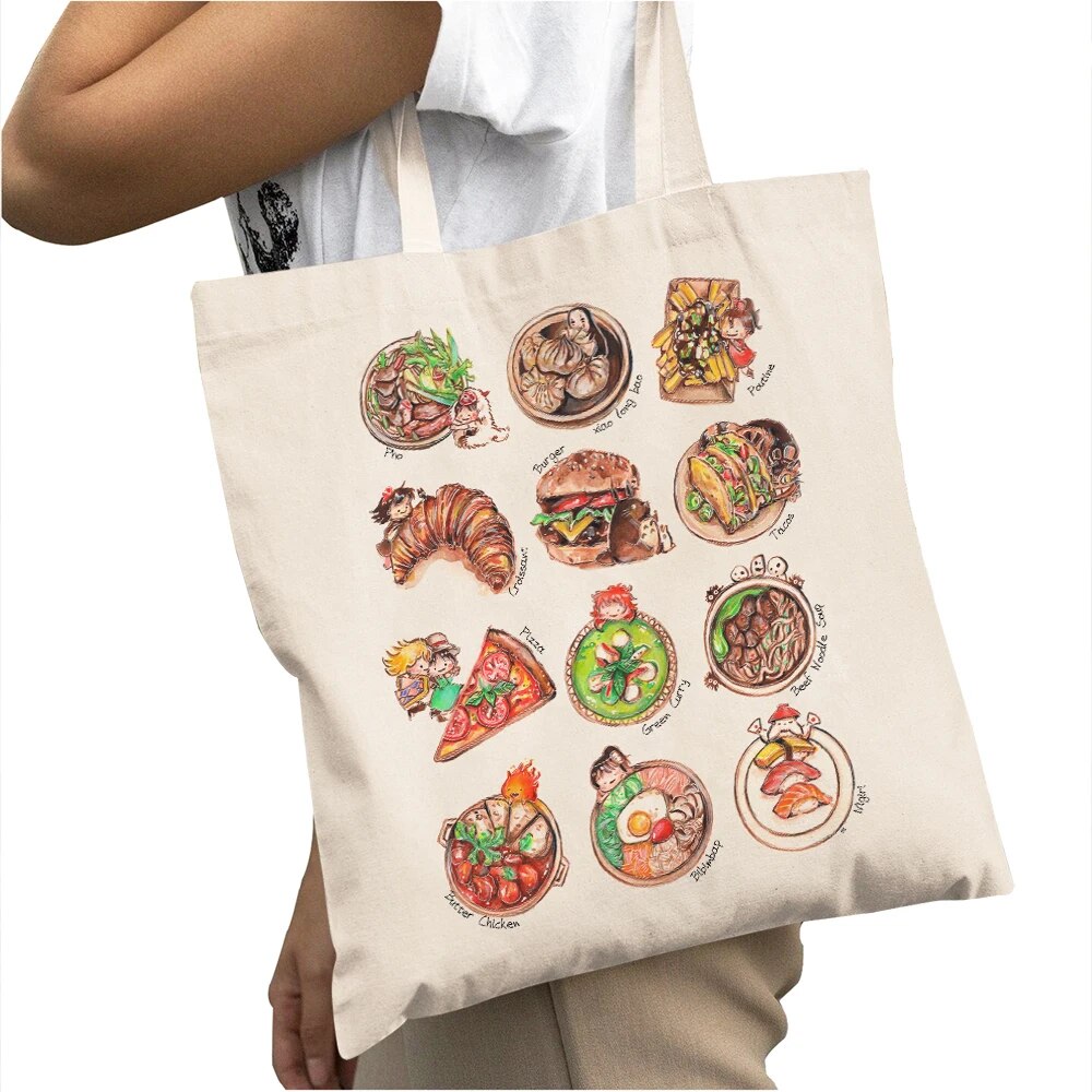 Tote Bag- Fan Art of Anime and Foods Around the World