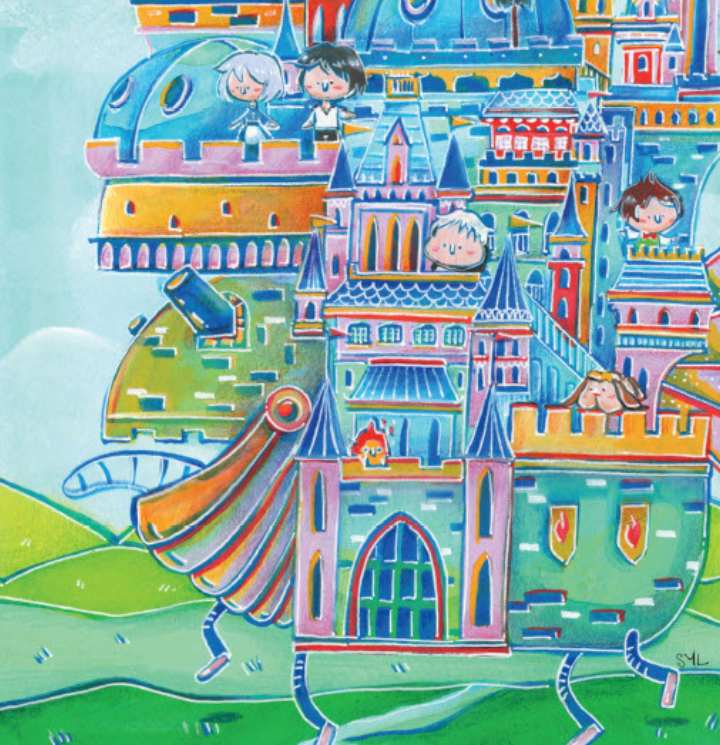 Chibi Howl's Castle : Anime Inspired Art Print- Wall Art- Gouache Watercolor Painting