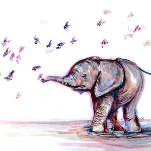 Blissful Elephant: Art Print- Wall Art- Gouache Watercolor Painting
