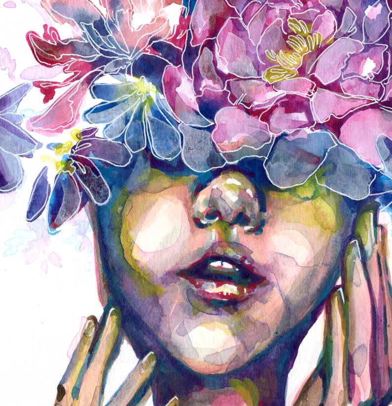 Flower Girl : Art Print- Wall Art- Gouache Watercolor Painting