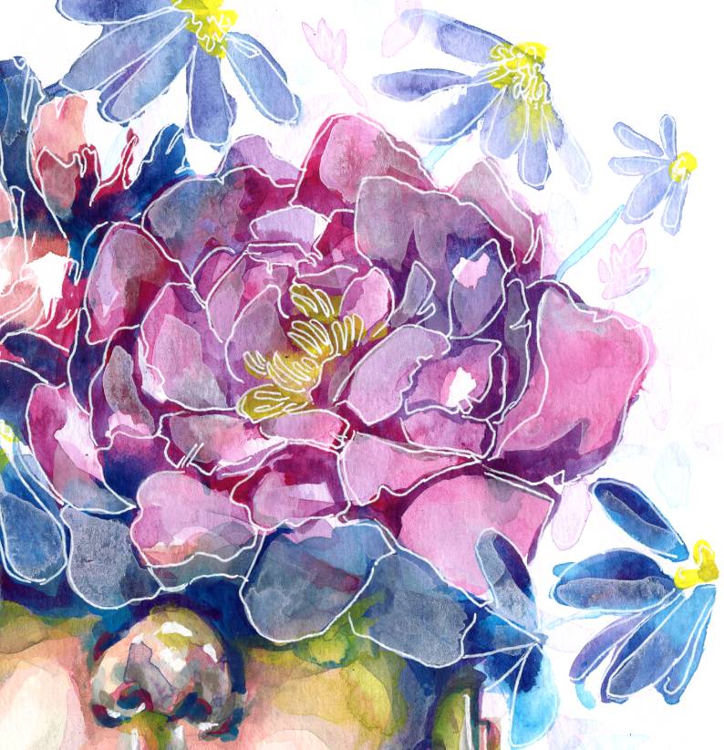 Flower Girl : Art Print- Wall Art- Gouache Watercolor Painting