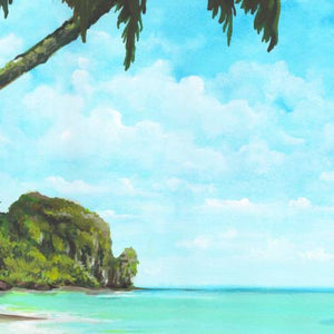 Trip to the Beach *Hawaii Themed* : Anime Inspired Art Print- Wall Art- Gouache Watercolor Painting