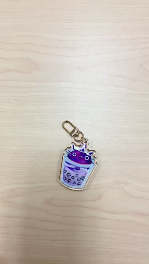 Keychain - Fan Art of Totoro - Totoro Bubble Tea and Cat Bus Bubble Tea | 2.5" Double Sided Epoxy Keychain