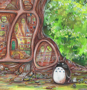Totoro's Tree House: Anime Inspired Art Print- Wall Art- Gouache Watercolor Painting