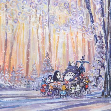 Winter Tea Party: Anime Inspired Art Print- Wall Art- Gouache Watercolor Painting