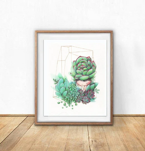 succulent anime Dear Me- Quarantine Inspired Anime Art Print- Succulent Wall Art- Gouache Acrylic Painting