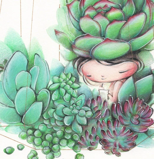 succulent anime Dear Me- Quarantine Inspired Anime Art Print- Succulent Wall Art- Goua