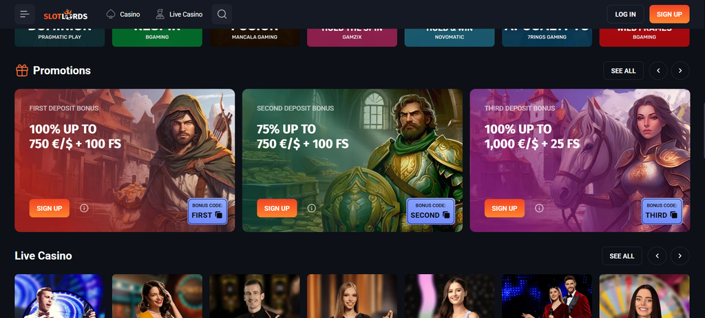 the Slotlords promotions area of the site